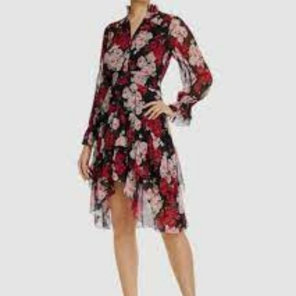 The Kooples Black Floral Ruffle V-Neck Button Casual Dress.  SZ US Small - Picture 7 of 8